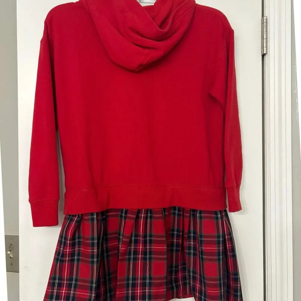 Polo Ralph Lauren Girls Red Hooded Dress Tartan Plaid Ruffle Hem Preppy M 8-10 - Picture 8 of 12